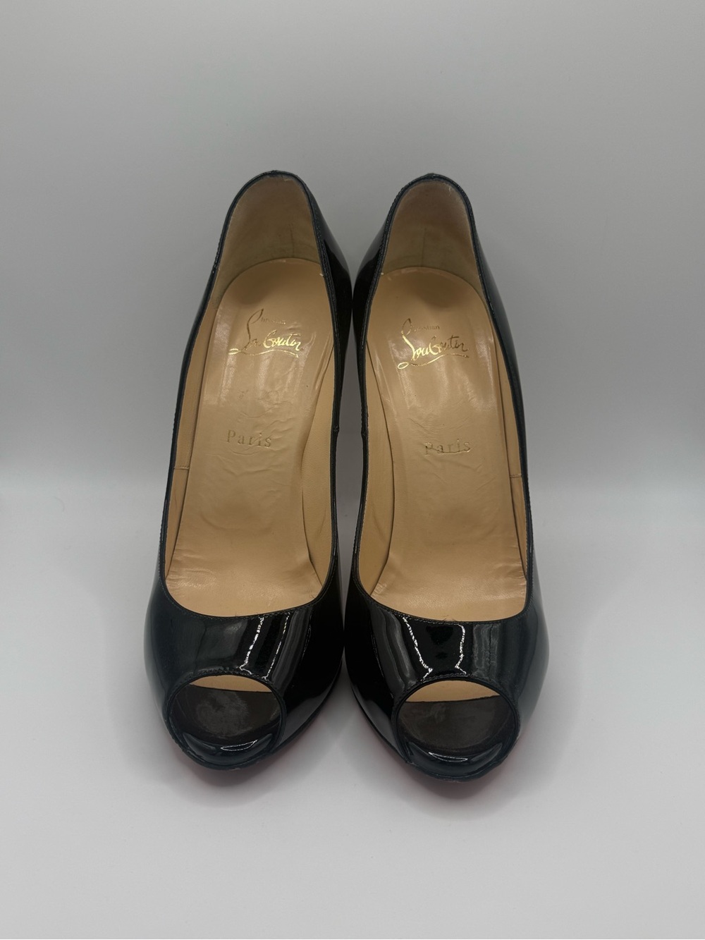 Christian Louboutin Very Privé Black Patent Leather Peep-Toe Platform Pumps — EU